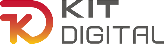 Logotipo de Kit Digital, que combina un diseño moderno con colores rojo y naranja, representando la transformación digital y la innovación tecnológica.